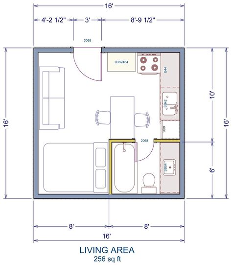 A possible floor plan that would work well with our 16'x16' Tiny House Building Kit Painting Trends, Painting Doors, Studio Apartment Floor Plans, Bathroom Paintings, Brick Fireplaces, Tiny House Kits, Bedroom Paintings, Studio Floor Plans, Room Paintings