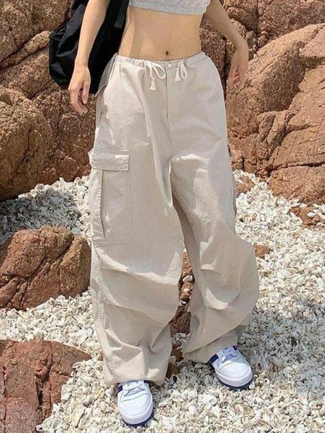 Ruched Y2K Baggy Parachute Pants - AnotherChill Baggy Parachute Pants, Cargo Pants Vintage, Indie Dark, Street Y2k, Casual Cargo Pants, Khaki Cargo Pants, Baggy Cargo Pants, Punk Vintage, Populaire Outfits