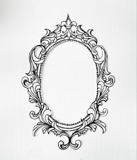 Frame Drawings Design, Frame Border Tattoo, Ornamental Frame Drawing, Flower Frame Tattoo Design, Antique Frame Tattoo Design, Cameo Frame Tattoo, Gilded Frame Tattoo, Tattoo Borders Frames, Picture Frame Tattoo Design