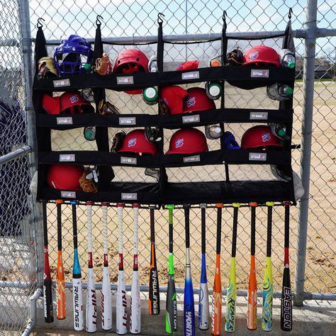 Dugout Organizer for Baseball & Softball Teams | The BenchCoach Baseball Kids Games, Organize Dugout Baseball, Teeball Dugout Ideas, Baseball Dugout Bins, Dugout Lineup Ideas, Softball Gear Organization, Dugout Organization Softball, Dugout Bat Holder, Diy Dugout Organizer