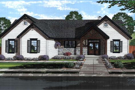 All Plans - Comstock Craftsman Ranch, Craftsman Farmhouse, Floor Plans Ranch, Basement House Plans, Basement Floor Plans, Country Craftsman, Ranch House Plan, Covered Deck, Open Concept Floor Plans