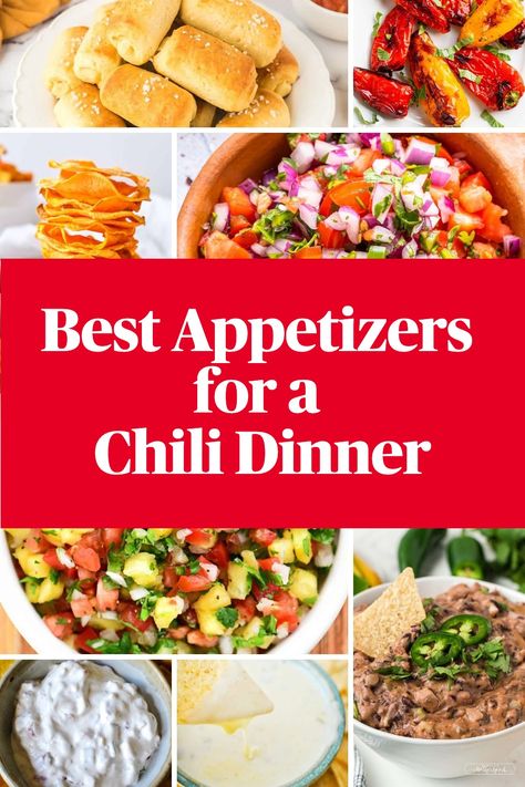 The Best Appetizers to serve with chili are the family favorites everyone loves! They’ll start your Big Game Day party off with a tasty hit! When you're serving chili for supper and you're entertaining, these are great ideas for appetizers to serve before the meal. Most of these appetizers go with the chili and would serve as great topping ideas, too! Simple appetizers are great for Game Days, like your Super Bowl Party! Chilli Serving Ideas, Chili Cook Off Appetizers, Chili Bar Appetizers, Chili Super Bowl Party, Apps That Go With Chili, Chili Party Appetizers, Chili Cookout Party, Country Style Appetizers, Chili Tailgate Ideas