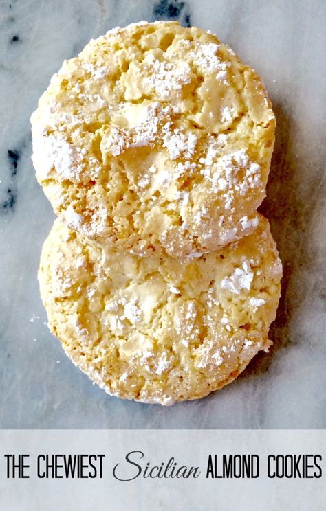 Chewy Sicilian Almond Cookies Passover Almond Cookies, Almond Paste Cookies, Almond Paste Recipes, Glutenfri Baking, Italian Sweets, Italian Almond Cookies, Almond Meal Cookies, Italian Cookie Recipes, Cookies Bars