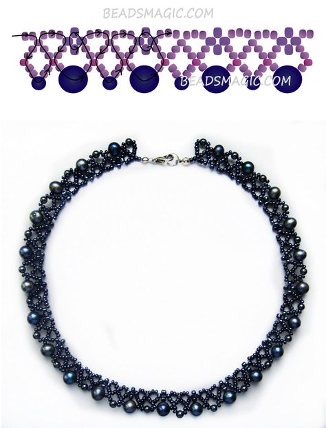 Free pattern for necklace Elegance | Beads Magic Beads Magic, Beaded Necklace Patterns, Bead Weaving Patterns, Beaded Jewelry Tutorials, Necklace Patterns, Seed Bead Tutorial, Beaded Bracelet Patterns, Beaded Jewelry Patterns, Diy Schmuck