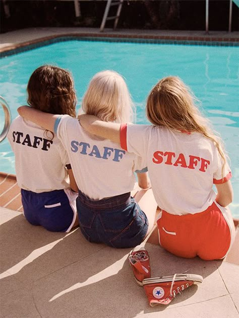 Summer camp fashion 70s inspired | Staff ringer tees | Girlfriend is Better Camp Counselor Aesthetic, 1980s Summer, Summer Camp Aesthetic, Camp Aesthetic, Camp Collection, Camp Fashion, Camping Snacks, Camping Diy, Camping Packing List