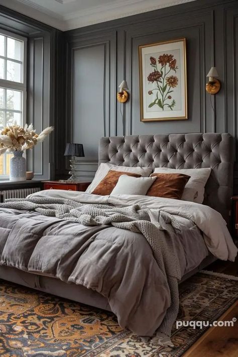 Grey Velvet Bedroom Ideas, Grey Velvet Bedroom, Grey Floor Bedroom Ideas, Velvet Bedroom Ideas, Bedroom Ideas Wood, European Eclectic, Floor Bedroom Ideas, Gray Bedroom Ideas, Velvet Bedroom