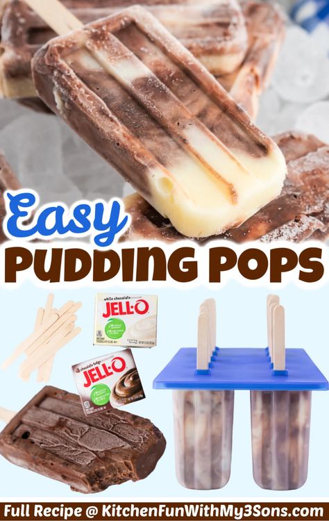 Protein Pudding Pops, Frozen Pudding Pops, Freeze Pop Recipes, Fun Food Ideas For Kids, Jello Pudding Pops, Popcicles Recipes, Summer Popsicle Recipes, Homemade Fruit Popsicles, Frozen Pudding