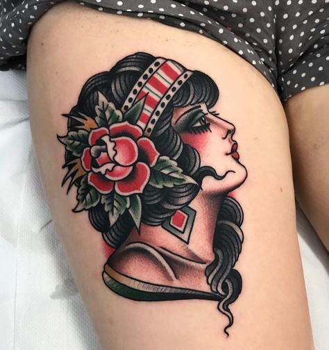 4,767 Likes, 20 Comments - Andrea Giulimondi (@andreagiulimondi) on Instagram: “Thanks sky @thefamilybusinesstattoo #bullcatrotary” Traditional Tattoo Girls, Traditional Tattoo Woman, Traditional Tattoo Inspiration, Tattoos Mandala, Traditional Tattoo Sleeve, Old School Tattoo Designs, Traditional Tattoo Design, Traditional Tattoo Art, Old Tattoos