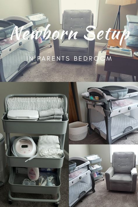 Bedroom Ideas For Newborn, Bedroom Newborn Setup, Newborn In Bedroom, Nursery Setup In Parents Room, Newborn Set Up, Bedside Set Up For Newborn, Newborn Area In Parents Room, Room Sharing With Newborn, Newborn Setup In Parents Bedroom