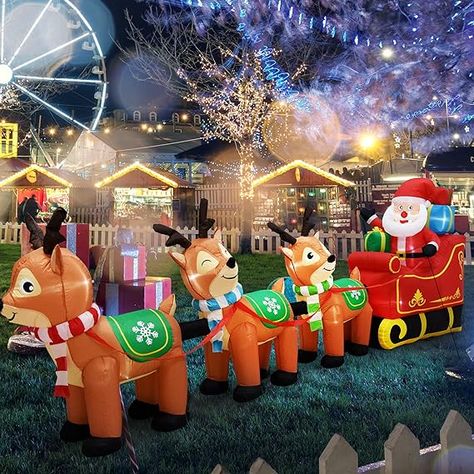 Inflatable Christmas Decoration #inflatablechristmas #christmasyarddecor Santa Claus On Sleigh, Inflatable Christmas Decorations Outdoor, Inflatable Santa, Reindeer And Sleigh, Santa And His Reindeer, Inflatable Decorations, Yard Decorations, Christmas Inflatables, Outdoor Decorations