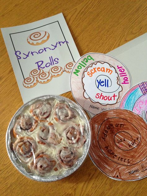 Synonym Rolls- Love this idea! Synonym Rolls, Synonym Activities, Speech Bulletin Boards, 2nd Grade Grammar, Purple Elephant, Winter Writing, Teaching Spelling, 5th Grade Classroom, Teaching Inspiration