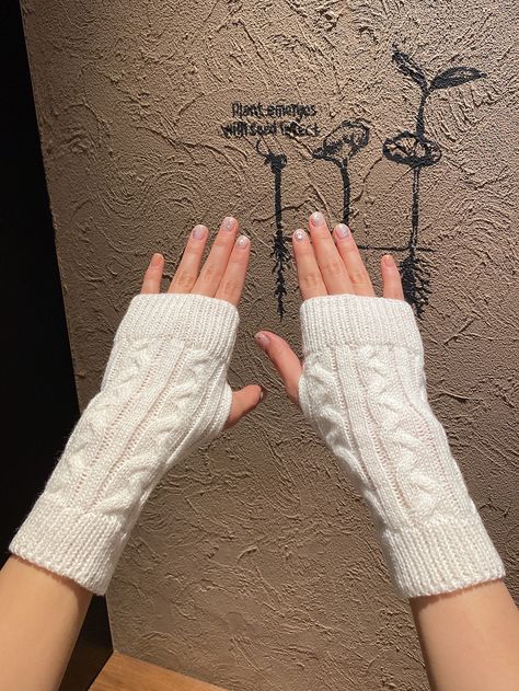 White  Collar  Fabric Plain Fingerless Gloves Embellished   Women Accessories Winter Fingerless Gloves, Cool Fingerless Gloves, Aesthetic Gloves Winter, Aesthetic Hand Gloves, Winter Aesthetic Accessories, Cute Gloves Winter, Cute Winter Accessories, Winter Accessories Aesthetic, Fingless Gloves