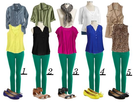 Ways to wear my green jeans!! Kelly Green Pants, Lime Green Pants, Green Pants Women, Green Pants Outfit, Dark Green Pants, Neon Prom Dresses, Green Dress Pants, Color Combinations For Clothes, Wear To Work Dress