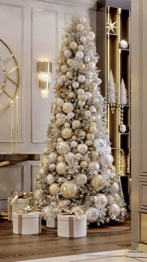 White Christmas Trees, Christmas Tree Inspiration, Salon Interior Design, Christmas Favorites, Colorful Christmas Tree, White Christmas Tree, Salon Design, Merry Little Christmas, Champagne Color