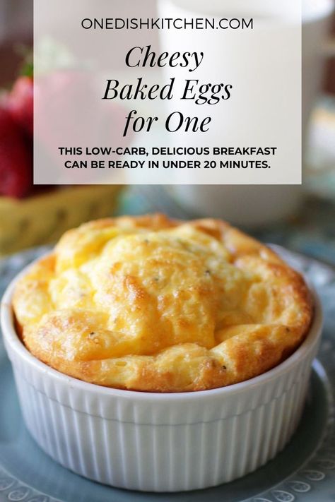 Cheesy Baked Eggs | Easy Recipe for One Person | One Dish Kitchen | Recipe | Ramakin recipes, Ramekin breakfast, Yummy breakfast Ramekin Breakfast, Cheesy Baked Eggs, Ramekin Recipe, One Dish Kitchen, Souffle Recipes, Single Serving Recipes, Eggs Recipe, What's For Breakfast, Single Serving