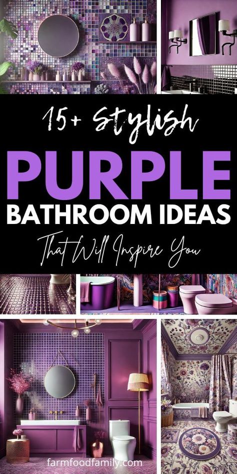 15+ Stunning Purple Bathroom Ideas That Will Inspire You 34 Lavendar Walls, Gray And Purple Bathroom, Dark Purple Living Room, Jewel Tone Bathroom, Dark Purple Bathroom, Purple Bathroom Ideas, Purple Kitchen Cabinets, Lilac Bathroom, Lavender Bathroom