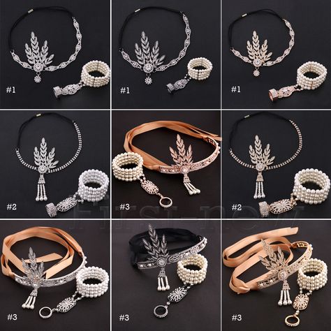 1920S Vintage Headband Bracelet Ring Sets Great Gatsby Flapper Bridal Headpieces 20s Headpiece, Gatsby Ring, Great Gatsby Headpiece, Gatsby Accessories, 1920s Great Gatsby, 1920s Accessories, Gatsby Headpiece, Gatsby Headband, 1920s Headpiece