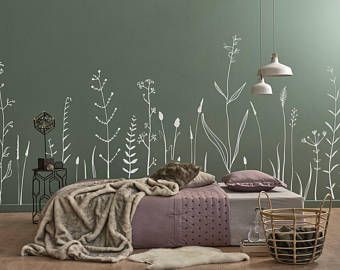 Wild Flowers Wall Decal  - Fake Meadow Decal, Vinyl Wall Decal, Living Room, Bedroom, Feature Wall Bedroom Feature Wall, Wall Decal Living Room, Dandelion Wall Decal, Log Wall, Ladies Room, Bedroom Murals, Flower Wall Decals, Removable Wall Decals, Flowers Wall