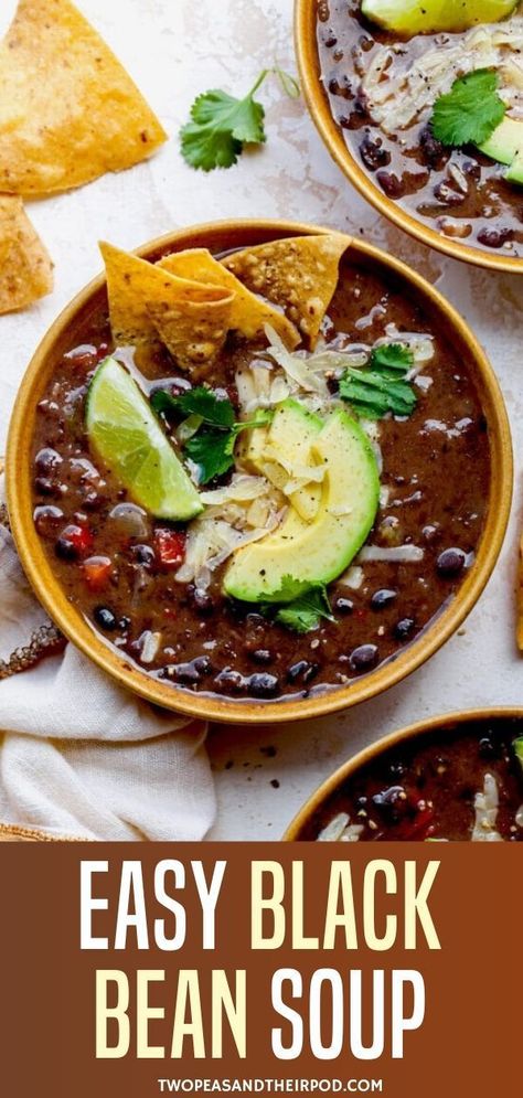 Easy Black Bean Soup, Black Bean Soup Recipe, Black Bean Recipes, Black Bean Chili, Bean Soup Recipes, Bean Chili, Black Bean Soup, Vegetarian Recipe, Free Meal