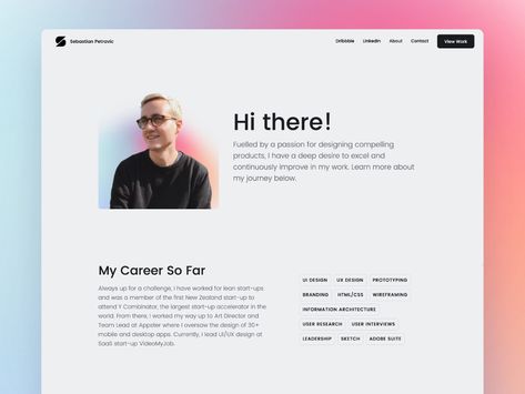 Online Portfolio Design Ideas, React Portfolio Website, Personal Page Design, About Me Portfolio Page, About Page Portfolio, Portfolio About Me Page, Portfolio Page Design, About Page Inspiration, About Section Web Design