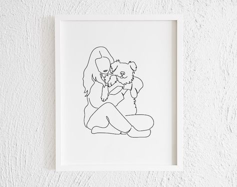 Hugging Dog, Dog Emotions, Dog Doodle, Doodle Wall, Boyfriend Instagram, Dog Line Art, Wall Decor Minimalist, Pet Illustration, Dog Business