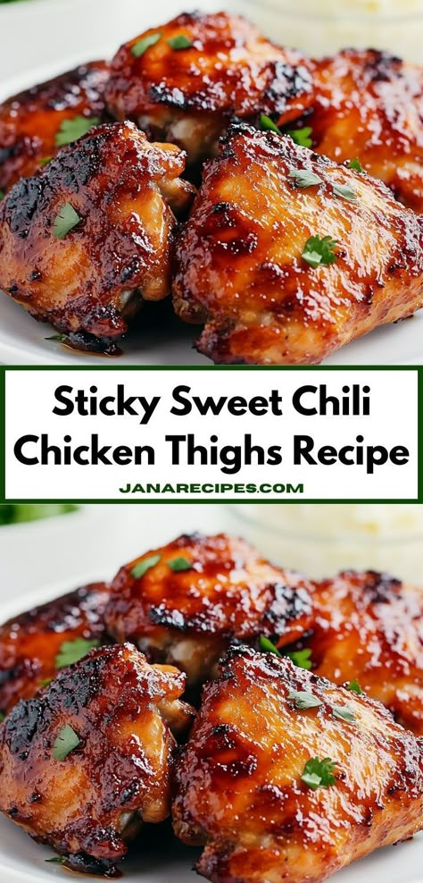 Need a crowd-pleasing dish for your next gathering? Discover the Sticky Sweet Chili Chicken Thighs recipe, where tender chicken meets a sticky glaze. It’s a fantastic choice for family dinners or casual get-togethers. Sweet Chili Chicken Thighs, Sticky Chicken Thighs, Sweet Chili Chicken, Easy Chicken Thigh Recipes, Sweet And Spicy Chicken, Chicken Thighs Recipe, Thighs Recipe, Home Catering, Sweet And Spicy Sauce