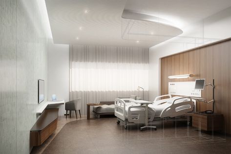 Hospital Render Interiors, Luxury Hospital Room, 100 Bed Hospital Floor Plan, Theater Interior Design, Futuristic Rooms, Ward Room, Theater Interior, Hospital Design Architecture, Healthcare Interior Design