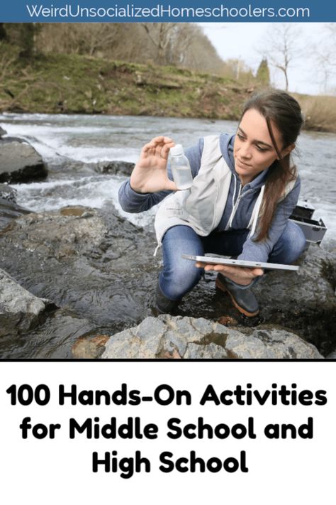 Hands-on learning activities aren't just for kids. These 100 hands-on activities for middle school and high school students will keep older students actively learning and engaged in their education. There are activities for math, science, history, geography, and electives! #homeschool #homeschooling #highschool #middleschool Middle School Electives Ideas, Homeschool Activities Highschool, Unschooling Ideas Middle School, Unschooling High School, Unschooling Middle School, Projects For High School Students, Learn Science, Homeschool Middle School, Maths Activities Middle School