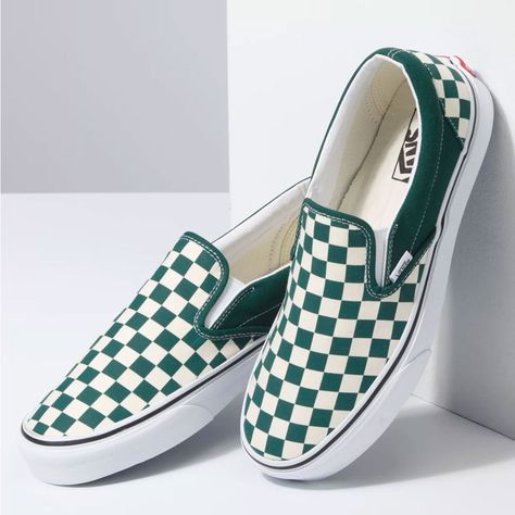 Green Checkered Vans, Vans Checkerboard Slip On, Shoe Goals, Vans Checkerboard, Classic Vans, Vans Blue, Vans Slip On, Womens Vans, Vans Classic Slip On Sneaker