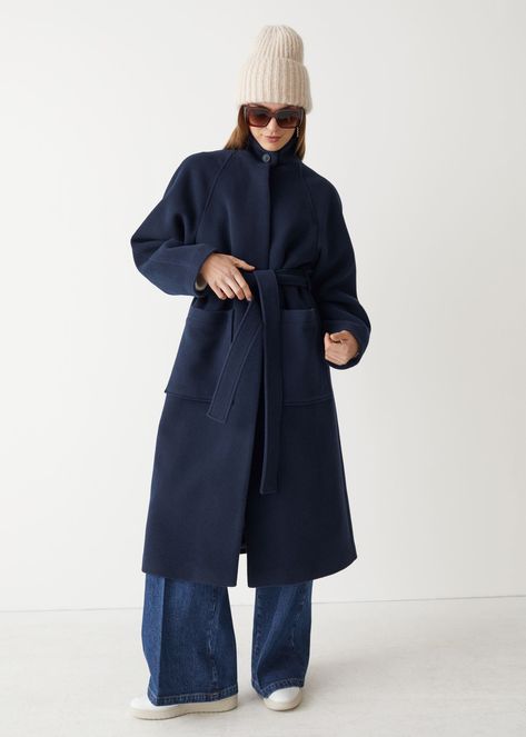 Wool Coat Outfit, Belted Wool Coat, Navy Wool Coat, Mommy Outfits, Future Wardrobe, Coat Outfit, Trim Jacket, Faux Suede Jacket, Find Color