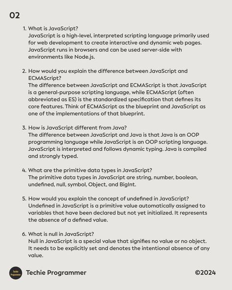 100 JavaScript interview questions, 1-20 answered, will be posting the remaining answers tomorrow ! Make sure you hit follow ! #data #interview #javascript #javascripts #programming #tp_javascript #programminglife Javascript Interview Questions, Web Development Programming, February 1, Interview Questions, Web Development, Programming, Make Sure, Interview, Electricity