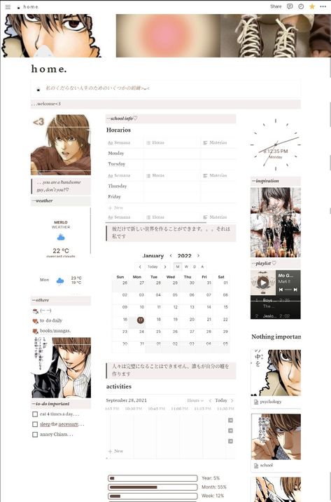 #notion #lightyagami #aesthetic Notion Template For Work, Notion Setup, Notion Board, Notion Inspo, Notion Ideas, Notion Aesthetic, School Template, Tøp Aesthetic, Notion Templates