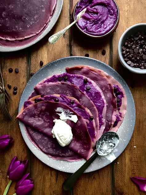 Purple Sweet Potato Shepherds Pie, Purple Sweet Potato Pancakes, Beni Imo, Purple Sweet Potato Recipes, Goth Food, Savory Plant, Purple Foods, Pancake Ingredients, Ube Recipes