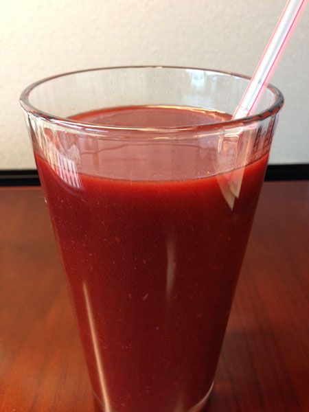 Homemade Spicy V8 Juice Recipe 6 carrots 1 very small beet 8 Roma tomatoes (you want a firm tomato for juicing) 1 red bell pepper 3 huge handfuls of spinach 3 stalks celery 1 clove garlic 4 small or 2 large lemons 1-2 tablespoons prepared horseradish (not creamed) 1/4 to 1/2 tsp salt 1/4 to 1/2 tsp cayenne pepper Spicy V8 Juice Recipe, V8 Juice Recipe, Homemade V8 Juice, Red Juice Recipe, V8 Juice, Juice Smoothies Recipes, Homemade Juice, Prepared Horseradish, Meatless Main Dishes