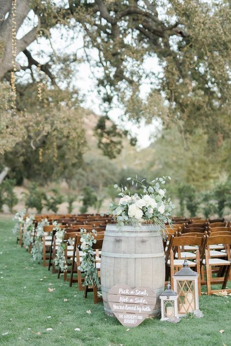 38 Romantic Vineyard Wedding Decorations That Inspire #weddings #weddingdecor #romantic #vineyard Rustic Wedding Arch Ideas, Outdoor Ceremony Aisle, Wine Barrel Wedding, Wedding Aisle Outdoor, Barrel Wedding, Arch Ideas, White Floral Arrangements, Barrel Decor, Rustic Wedding Decorations