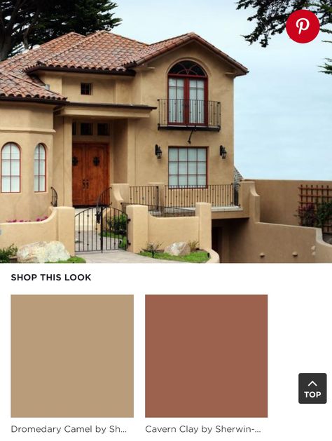 Terracotta Roof House Exterior Colors, Adobe House Exterior, Terracotta Roof House, Beige House Exterior, Orange Brick Houses, Terracotta House, Mexican Style Homes, Exterior Masonry Paint, Small House Architecture