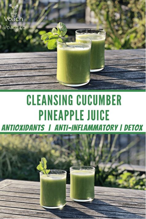 Cleansing Cucumber Pineapple Juice - Voach | Healthy Vegan Recipe Blog Pineapple Juice Recipes, Pineapple Detox, Juice Cleanse Recipes, Healthy Fruits And Vegetables, Detox Juice Recipes, Cleanse Recipes, Juice Cleanse, Detox Juice, Healthy Juices