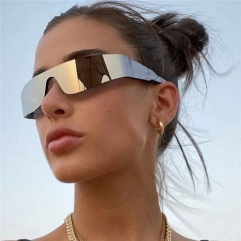 Cyberpunk Glasses, Estilo Kim Kardashian, Estilo Cyberpunk, Futuristic Sunglasses, Frameless Sunglasses, Mens Glasses Fashion, Mens Frames, Y2k Sunglasses, One Piece Man