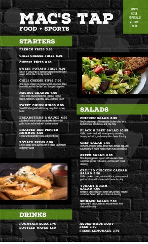 American Sports Bar Menu Design Template by MustHaveMenus Sports Restaurant, Bar Menu Design, American Sports Bar, Menu Maker, Bar Menu Template, Menu Design Template, Design Edit, Food Menu Design, Pub Food