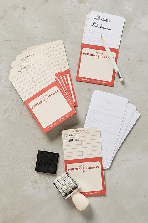 Diy Library, Anthropologie Diy, 3d Karakter, Library Cards, Personal Library, 카드 디자인, Cute Office, Stationary Design, Up Book