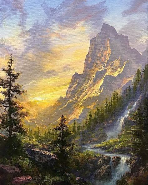 Beautiful Paintings Of Nature, Oil Painting Nature, Mountain Landscape Painting, Scenery Paintings, Beautiful Art Paintings, Canvas Painting Landscape, Landscape Art Painting, Mountain Scene, Great Paintings