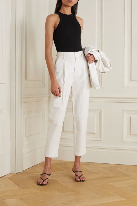 tank tops | NET-A-PORTER White Pants Outfit, Bottega Veneta Clutch, Jacquard Blouse, Zara Australia, Business Chic, Slip Skirts, Luxury Women Fashion, Anine Bing, Leather Blazer