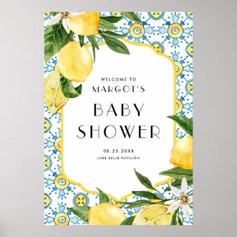 $16.65 | Lemon Mediterranean Summer Baby Shower Welcome #mediterranean, lemon, watercolor, botanical, typography, baby shower, lemon baby shower sign, baby shower welcome sign, summer baby shower, lemon baby shower welcome sign Italian Baby Showers, Summer Baby Shower Themes, Summer Baby Shower Invitations, Baby Brunch, Watercolor Lemon, Mediterranean Summer, Summer Baby Shower, Spring Baby Shower, Baby Shower Invitaciones