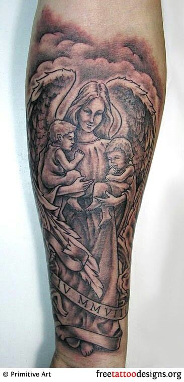 Angel Son Tattoo, Small Guardian Angel Tattoos, Angel Tattoo Arm, Angels Tattoo, Tattoos Angel, Baby Angel Tattoo, Cards Aesthetic, Guardian Angel Tattoo, Inner Bicep Tattoo