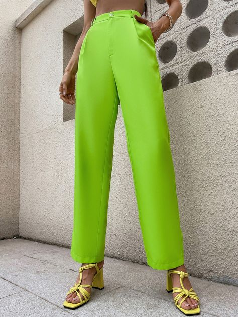 Plicated Pants, Lime Pants, Women Bottoms, Women Pants, Lime Green, Womens Bottoms, Straight Leg, Little Black Dress, Pants For Women