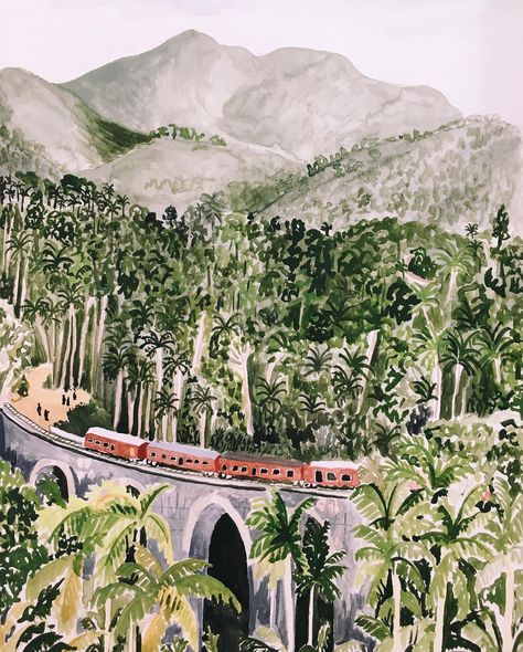 Nine Arches Bridge, Ella, Sri Lanka (@rosieharbottle) Rosie Harbottle, Watercolor Painting Wallpaper, Jungle Pattern, City Poster, Wallpaper Collection, Concrete Jungle, Painting Wallpaper, Art Plastique, Graphic Design Illustration