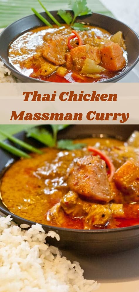 Thai Massaman Curry Chicken, Massaman Curry Chicken Thai, Chicken Massaman Curry Recipe, Masman Curry Recipe, Thai Massaman Curry Recipe, Laap Recipe, Massaman Curry Chicken, Chicken Massaman, Massaman Curry Recipe