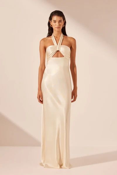 Bridesmaids Dresses - Shona Joy – Page 2 Cream Satin Dress, Cream Bridesmaid Dresses, Australian Dresses, Cream Dresses, Ivory Bridesmaid Dresses, Bachelorette Dress, Party Pants, Shona Joy, Halter Maxi Dress