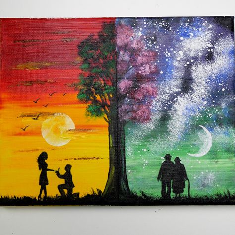 Young Couple vs old Couple Acrylic Painting Art 😍😍😍 | By Paintify Happy Couple Painting, Acrylic Couple Painting, Couple Acrylic Painting, Flower Art Work, Couples Art Project, Couples Canvas Painting, Acrylic Drawing, Easy Flowers, Shadow Painting