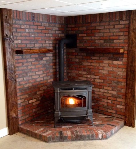 Wood Burning Stove Decor, Corner Wood Stove, Wood Stove Surround, Wood Stove Wall, Stove Hearth, Hearth Pad, Corner Stove, Stove Decor, Wood Stove Hearth